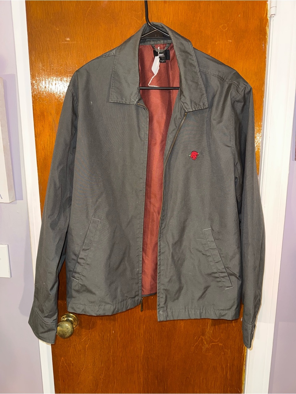 Men's OBEY Gray Casual Zip Jacket with Red Lining